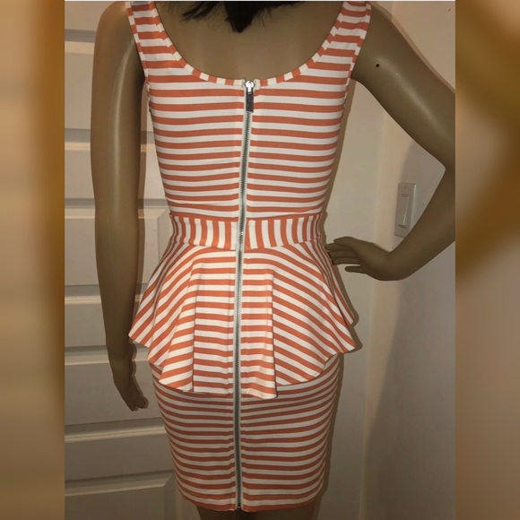 NWOT Orange & White Striped Peplum Dress - Picture 2 of 2
